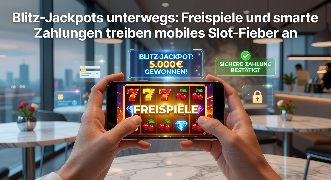 Smartphone mit leuchtendem Slot-Jackpot-Symbol und Freispiel-Boni im Vordergrund, das mobiles Glücksspiel symbolisiert