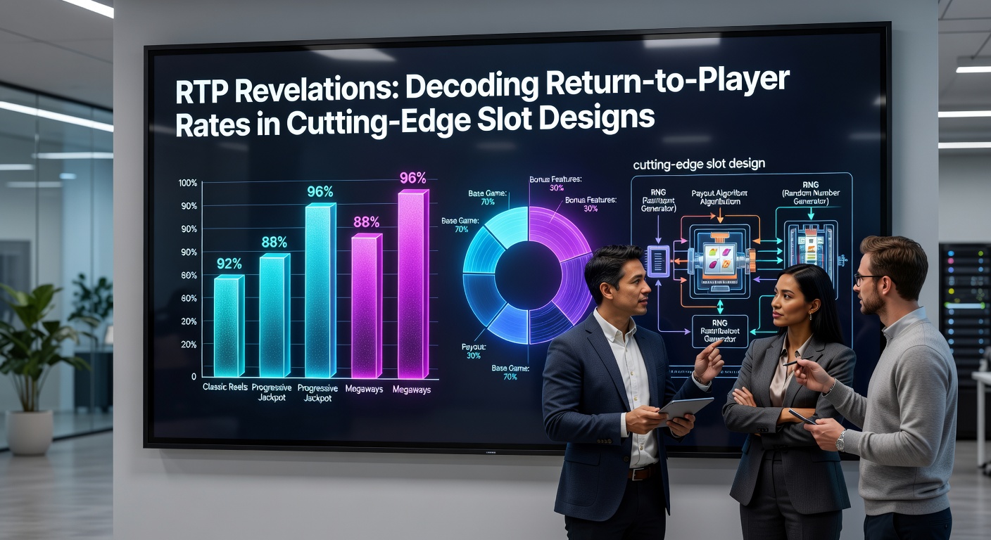 Detaillierte Darstellung eines Slot-Screens mit RTP-Indikatoren, Bonus-Features und mathematischen Kurven